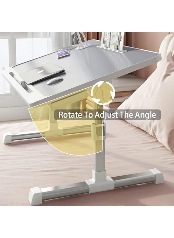 طاولة لابتوب ذكية للسرير قابلة للتعديل مع منفذ شحن USB ودرج تخزين - مكتب محمول قابل للطي للشغل والمذاكرة وتناول الطعام - Image 3